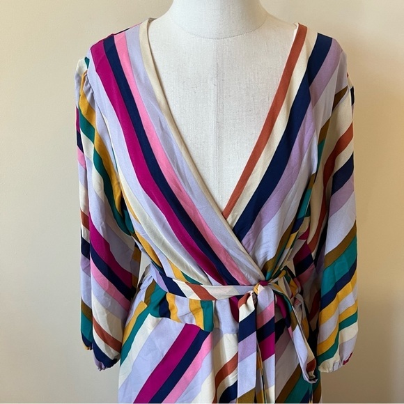 Great Jones colorful stripe wrap midi dress plus size XXL 13539 - Picture 9 of 16
